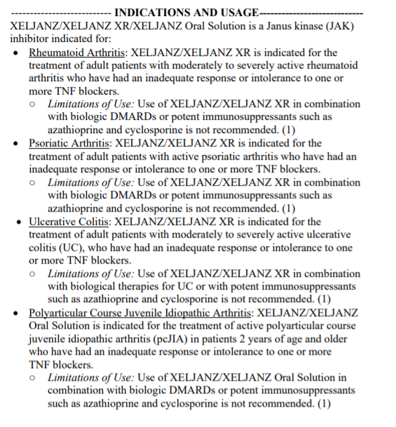 Xeljanz,FDA, CV, CANCER, TNF