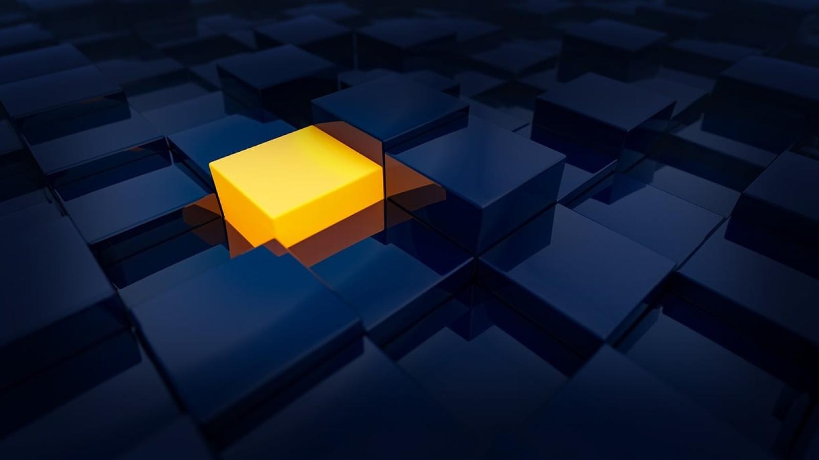 yellow box among blue